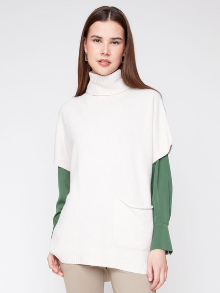 Turtleneck Poncho Sweater Oyster by Renuar