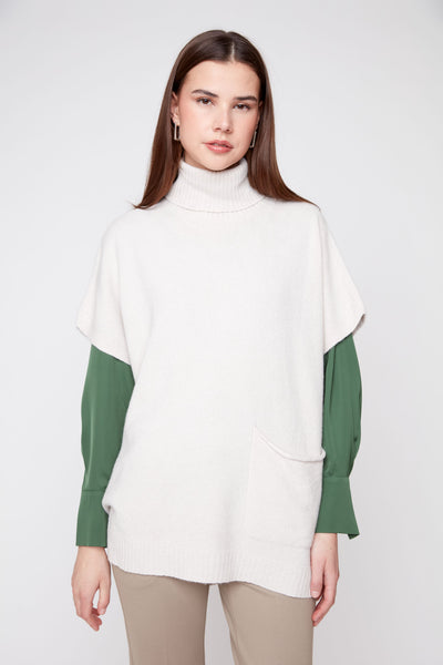 Turtleneck Poncho Sweater Oyster by Renuar