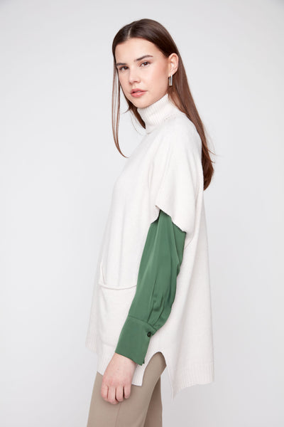 Turtleneck Poncho Sweater Oyster by Renuar