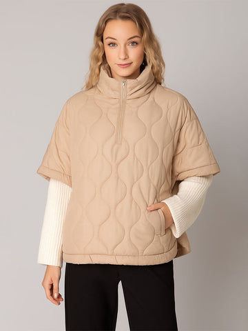 Quilted Cape Poncho Jacket Beige by Coastal Couture