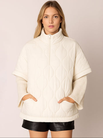 Quilted Cape Poncho Jacket Ivory by Coastal Couture