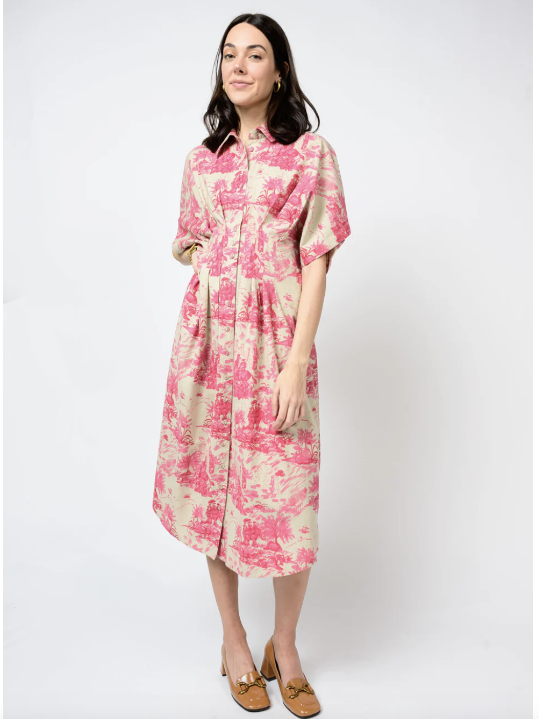 Toile Tucked Dress Pink by Ivy Jane