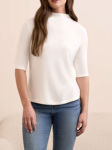 Funnel Neck Elbow Sleeve Top Eggshell by Tribal