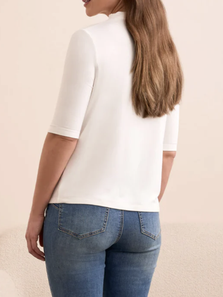 Funnel Neck Elbow Sleeve Top Eggshell by Tribal