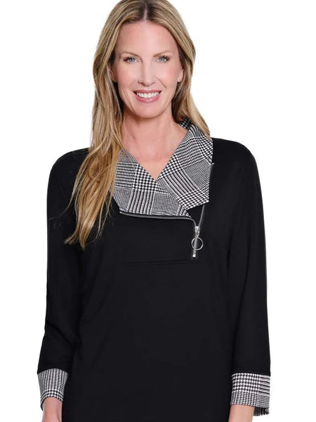 Zip Collar Top Black by Multiples