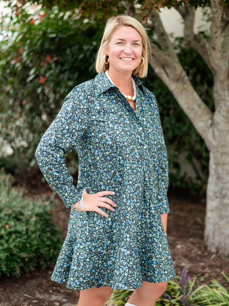 Iris Shirt Dress Green Floral by Duffield Lane