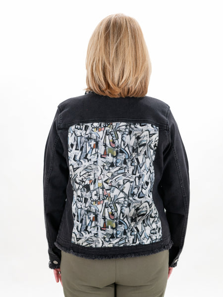 Print Denim Jacket in Black by APNY