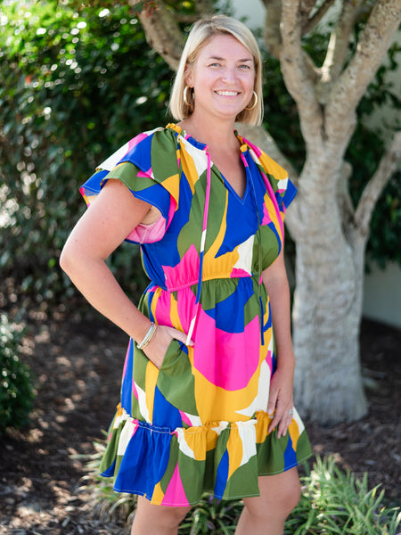 Riley Poplin Mini Dress Rio Abstract by Sugar Lips