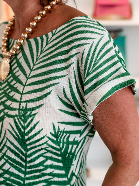 Crinkle Texture Roll Sleeve Top Palm by Astrologie
