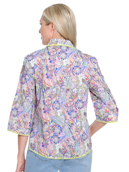 Crochet Trim Print Shirt by Tru Luxe