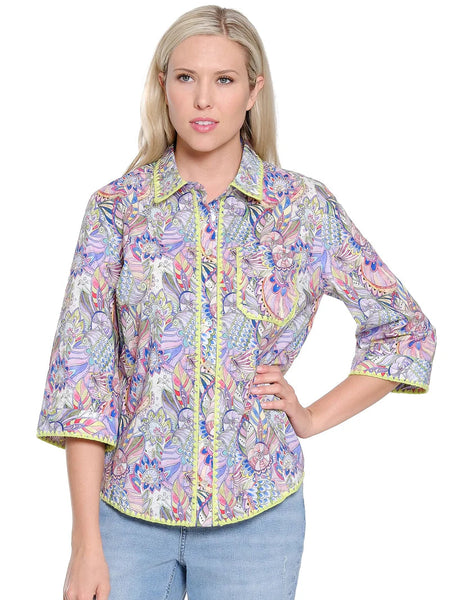 Crochet Trim Print Shirt by Tru Luxe