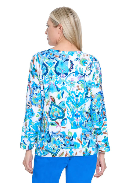 Vibrant Print V-Neck Top by Tru Luxe