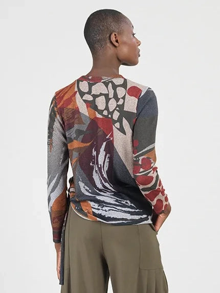 Cozy Knit Side Pull Tie Sweater Top Abstract Harvest by Clara Sun Woo