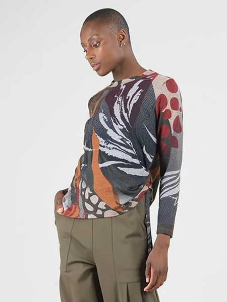 Cozy Knit Side Pull Tie Sweater Top Abstract Harvest by Clara Sun Woo