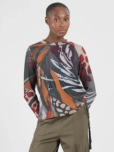 Cozy Knit Side Pull Tie Sweater Top Abstract Harvest by Clara Sun Woo