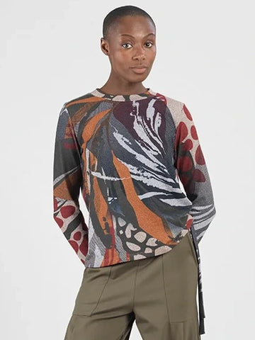 Cozy Knit Side Pull Tie Sweater Top Abstract Harvest by Clara Sun Woo