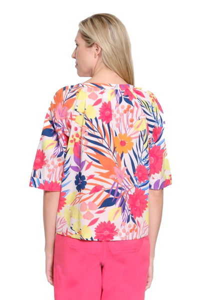 Tropical Print Split Neck Top Multi by Tru Luxe