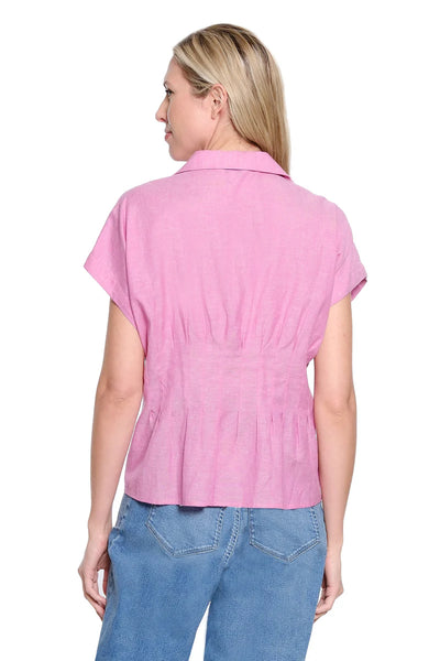 Solid Tucked Waist Campshirt Pink by Tru Luxe