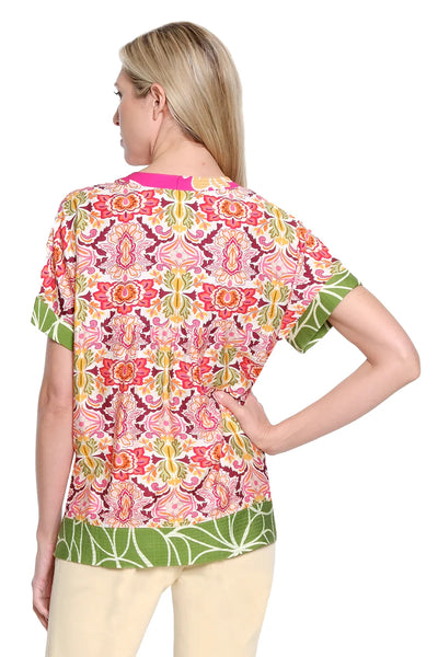 Mixed Print Split Neck Top by Tru Luxe
