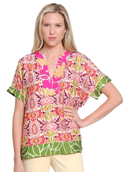 Mixed Print Split Neck Top by Tru Luxe