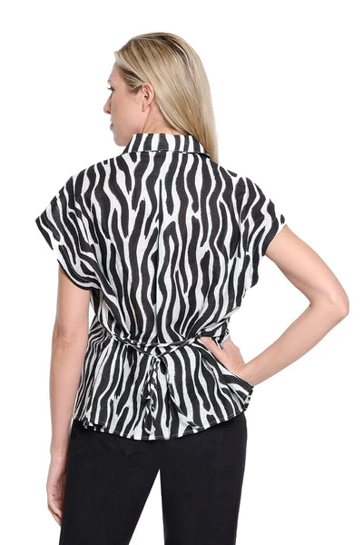 V-Collar Button Up w/ Belt Zebra by Tru Luxe