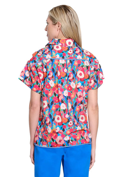 Printed Button Front Shirt w/ Stripe Trim by Tru Luxe