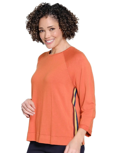 Stripe Trim Raglan Sleeve Top by Tru Luxe