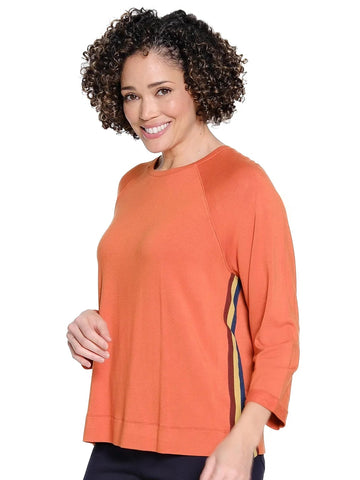 Stripe Trim Raglan Sleeve Top by Tru Luxe