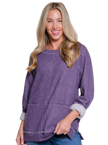 Raglan Sleeve Knit Top Dark Purple by Tru Luxe