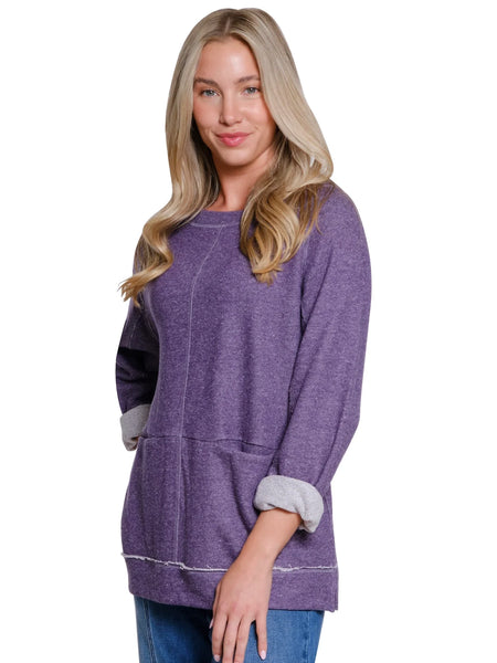 Raglan Sleeve Knit Top Dark Purple by Tru Luxe
