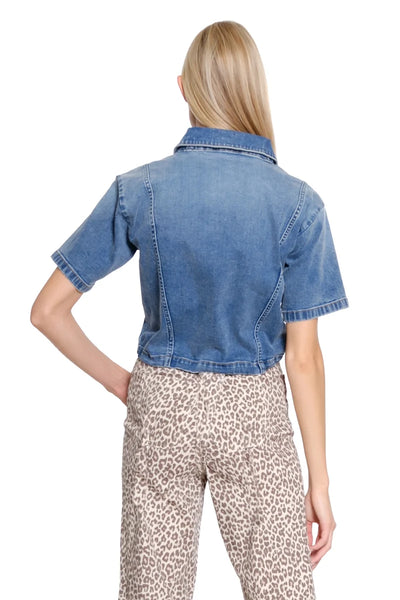 Button Front S/S Denim Top by Tru Luxe