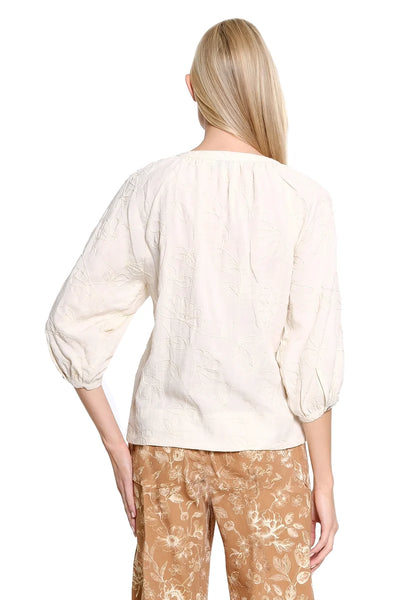 Allover Cord Embroidery Split Neck Top by Tru Luxe