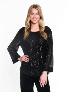 Tie Neck Sequin Top Black by Tru Luxe