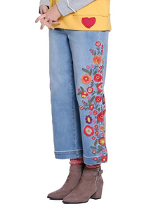 Embroidered Wide Leg Crop Jean by Tru Luxe