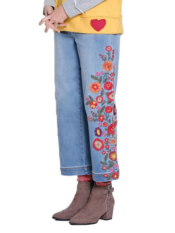 Embroidered Wide Leg Crop Jean by Tru Luxe