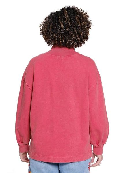 Bow Applique Mock Neck Knit Top Dark Red by Tru Luxe