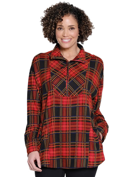Half Zip Front Plaid Knit Shirt by Tru Luxe