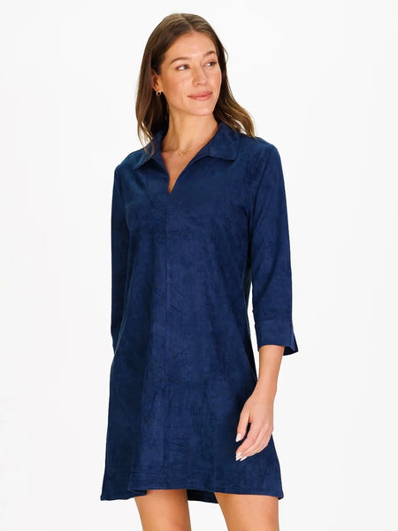 Suede Victoria Dress Blue Suede by Duffield Lane