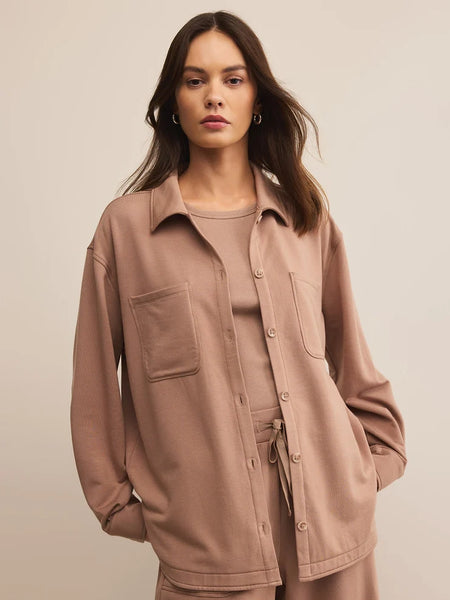 Layover Modal Fleece Button Up Desert Taupe by Z Supply