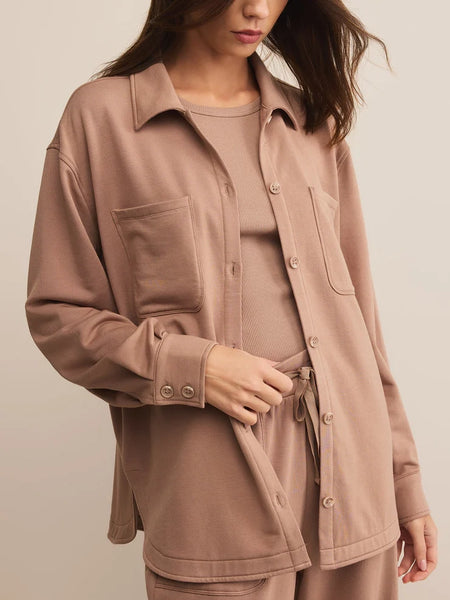 Layover Modal Fleece Button Up Desert Taupe by Z Supply