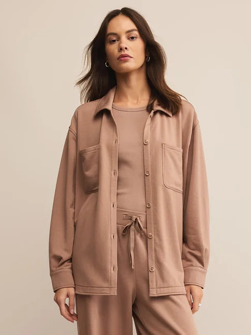 Layover Modal Fleece Button Up Desert Taupe by Z Supply