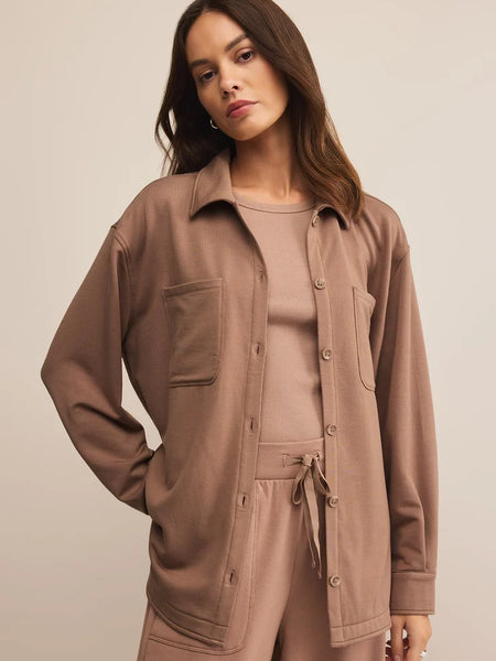 Layover Modal Fleece Button Up Desert Taupe by Z Supply