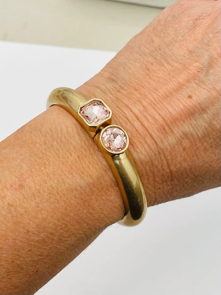 Double Stone Hinge Bangle Bracelet Pink by Two Forty Two