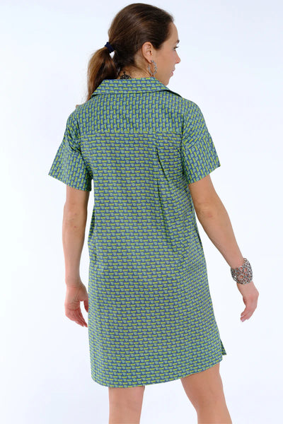 Agnes Short Sleeve Geo Dress Lime Navy by Lior