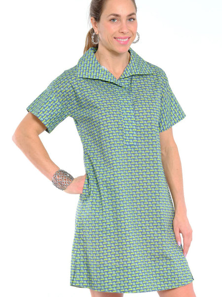 Agnes Short Sleeve Geo Dress Lime Navy by Lior