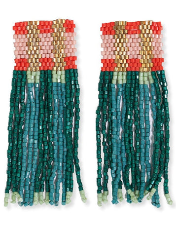 Ava Crossing Colorblock Beaded Fringe Earrings