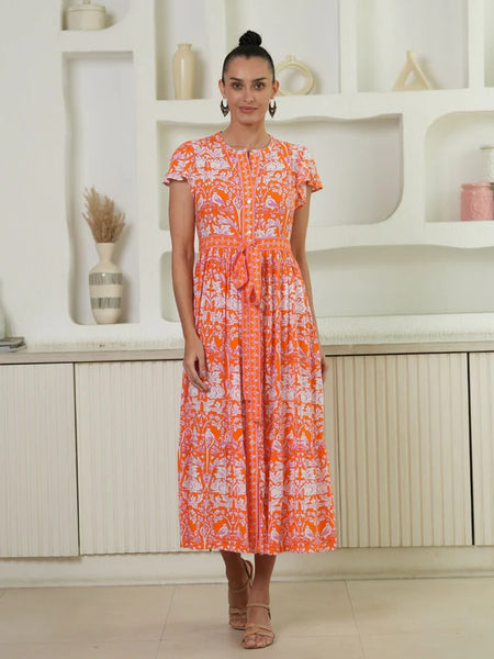 Tie-Up Midi Dress Springtime Coral/Pink by Avani Del Amour