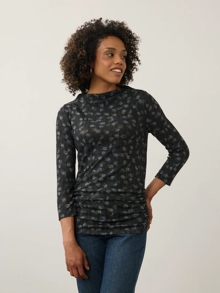 Dot Print Long Sleeve Mock Neck Ruched Top by FDJ