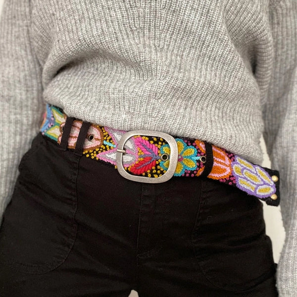 Folklorica Floral Embroidered Wool Belt by Coastal Couture