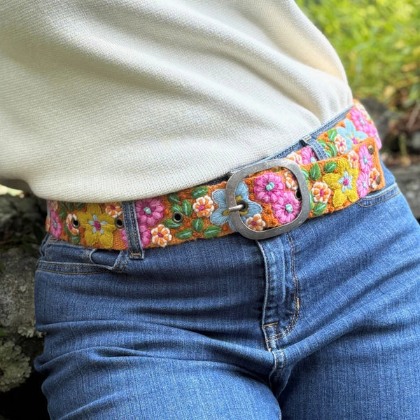 In the Garden Floral Embr Wool Belt